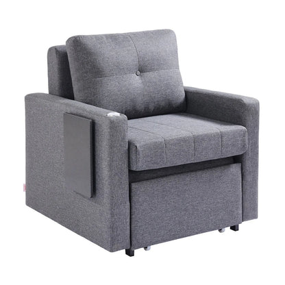 VEVOR Sleeper Sofa Bed, Convertible Sleeper Bed with Side Pocket, Pillow, Armrest and Desk Board, 5 Adjustable Angles Backrest, Single Pull Out Sofa Couch with 2 Wheels and Bottom Storage, Gray - View 8