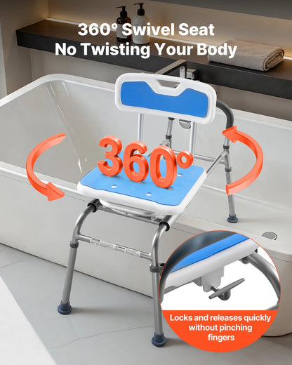 VEVOR Sliding Shower Chair, 400 lbs Tub Transfer Bench for Bathtub with Swivel Seat, Padded Shower Bench with Arms and Backrest, Height Adjustable for Handicap, Adults, Seniors, Elderly and Disabled - View 2