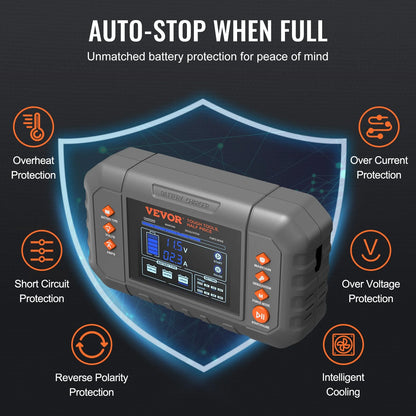VEVOR Smart Battery Charger, 20-Amp, Lithium LiFePO4 Lead-Acid (AGM / Gel / SLA) Car Battery Charger with LCD Display, Trickle Charger Maintainer Desulfator for Boat Motorcycle Lawn Mower Deep Cycle - View 4
