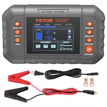 VEVOR Smart Battery Charger, 20-Amp, Lithium LiFePO4 Lead-Acid (AGM / Gel / SLA) Car Battery Charger with LCD Display, Trickle Charger Maintainer Desulfator for Boat Motorcycle Lawn Mower Deep Cycle - View 8