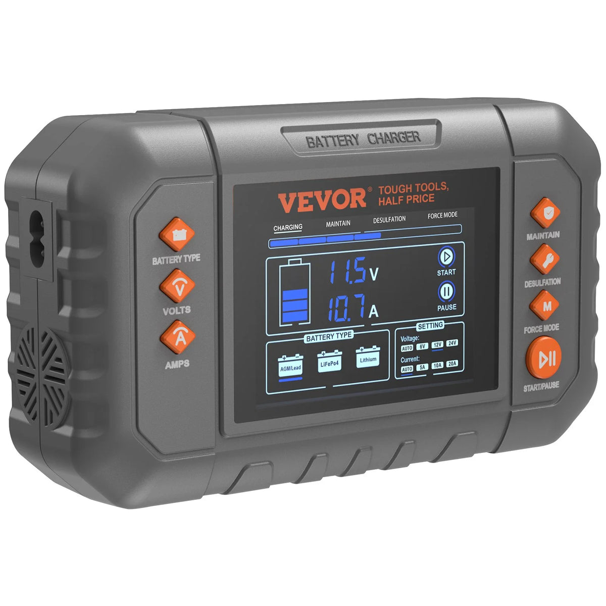 VEVOR Smart Battery Charger, 20-Amp, Lithium LiFePO4 Lead-Acid (AGM / Gel / SLA) Car Battery Charger with LCD Display, Trickle Charger Maintainer Desulfator for Boat Motorcycle Lawn Mower Deep Cycle - View 9