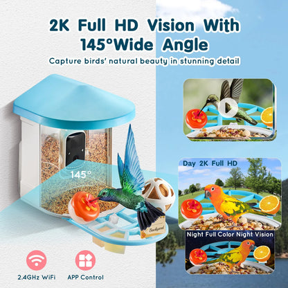 VEVOR Smart Bird Feeder with Camera, 2K HD AI Identify 10,000+ Bird Species, Solar-Powered Bird Watching Camera with Auto Capture & Instant Notify, Wireless Outdoor Ideal Gift for Bird Lovers (Green) - View 3