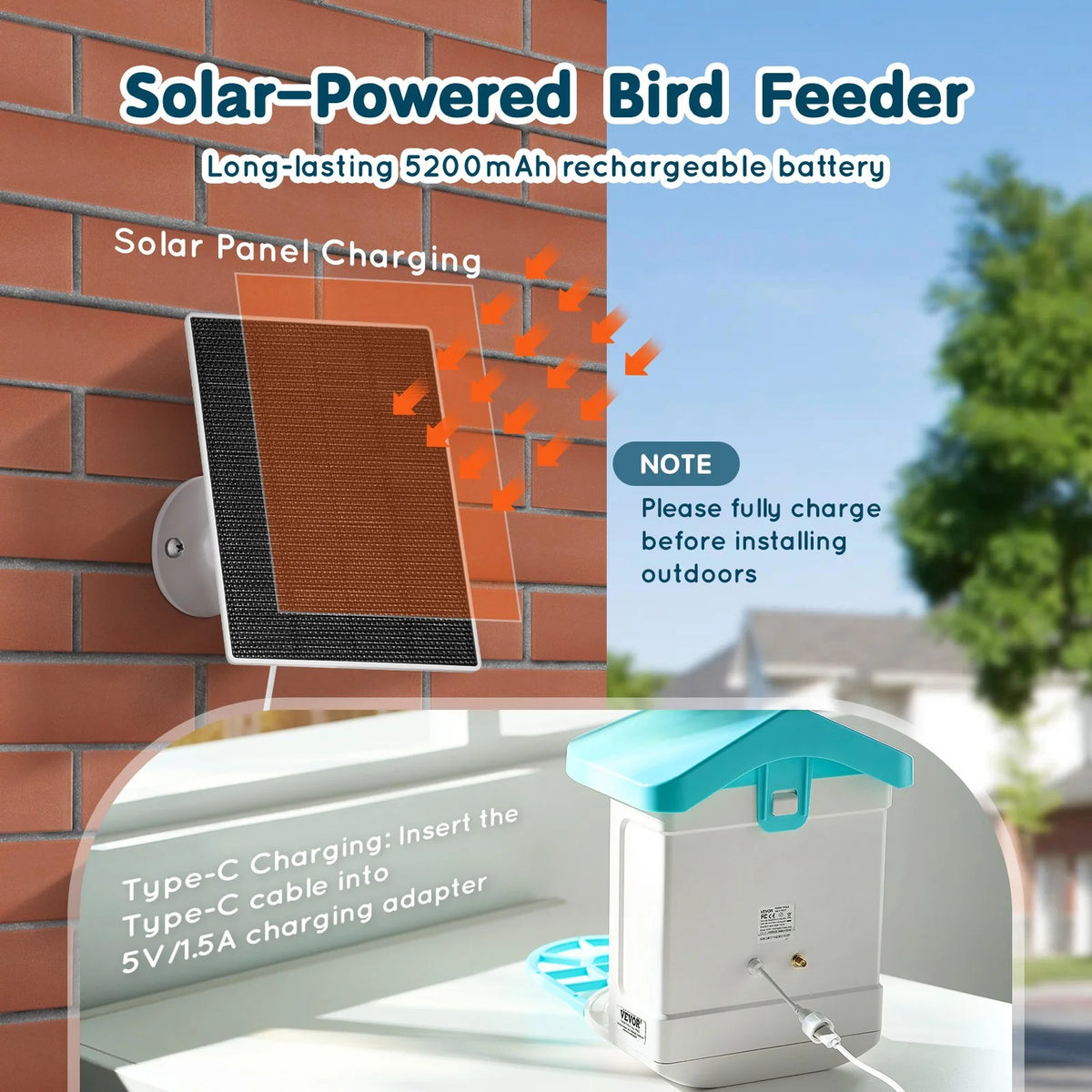 VEVOR Smart Bird Feeder with Camera, 2K HD AI Identify 10,000+ Bird Species, Solar-Powered Bird Watching Camera with Auto Capture & Instant Notify, Wireless Outdoor Ideal Gift for Bird Lovers (Green) - View 4