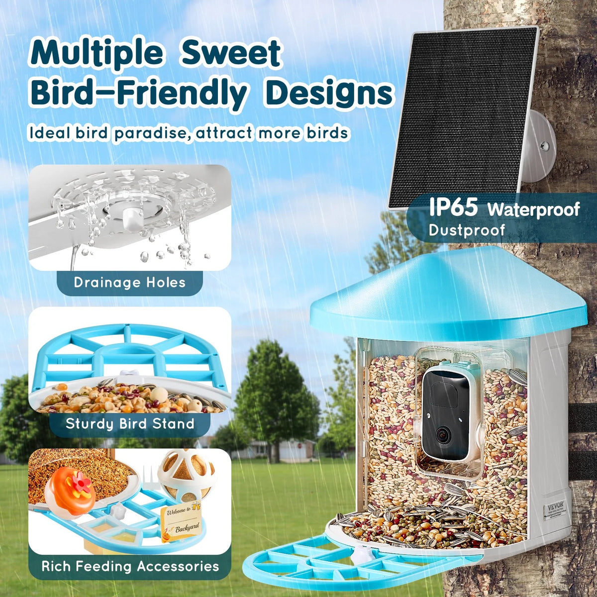 VEVOR Smart Bird Feeder with Camera, 2K HD AI Identify 10,000+ Bird Species, Solar-Powered Bird Watching Camera with Auto Capture & Instant Notify, Wireless Outdoor Ideal Gift for Bird Lovers (Green) - View 5