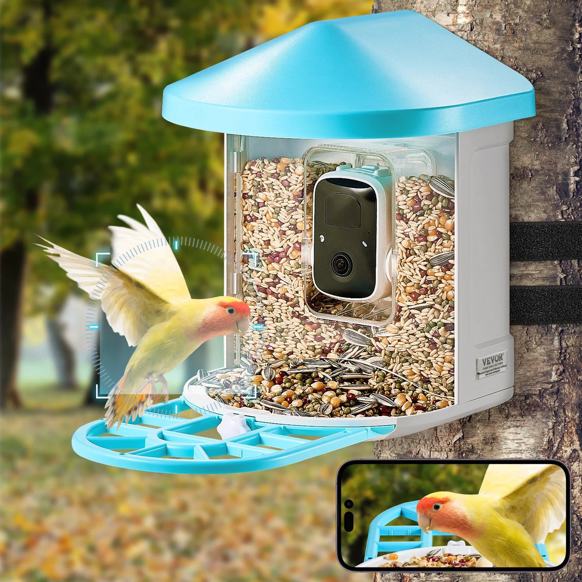 VEVOR Smart Bird Feeder with Camera, 2K HD AI Identify 10,000+ Bird Species, Solar-Powered Bird Watching Camera with Auto Capture & Instant Notify, Wireless Outdoor Ideal Gift for Bird Lovers (Green) - View 7