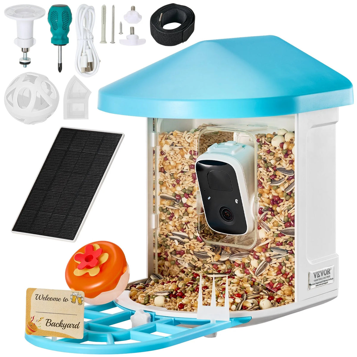 VEVOR Smart Bird Feeder with Camera, 2K HD AI Identify 10,000+ Bird Species, Solar-Powered Bird Watching Camera with Auto Capture & Instant Notify, Wireless Outdoor Ideal Gift for Bird Lovers (Green) - View 8