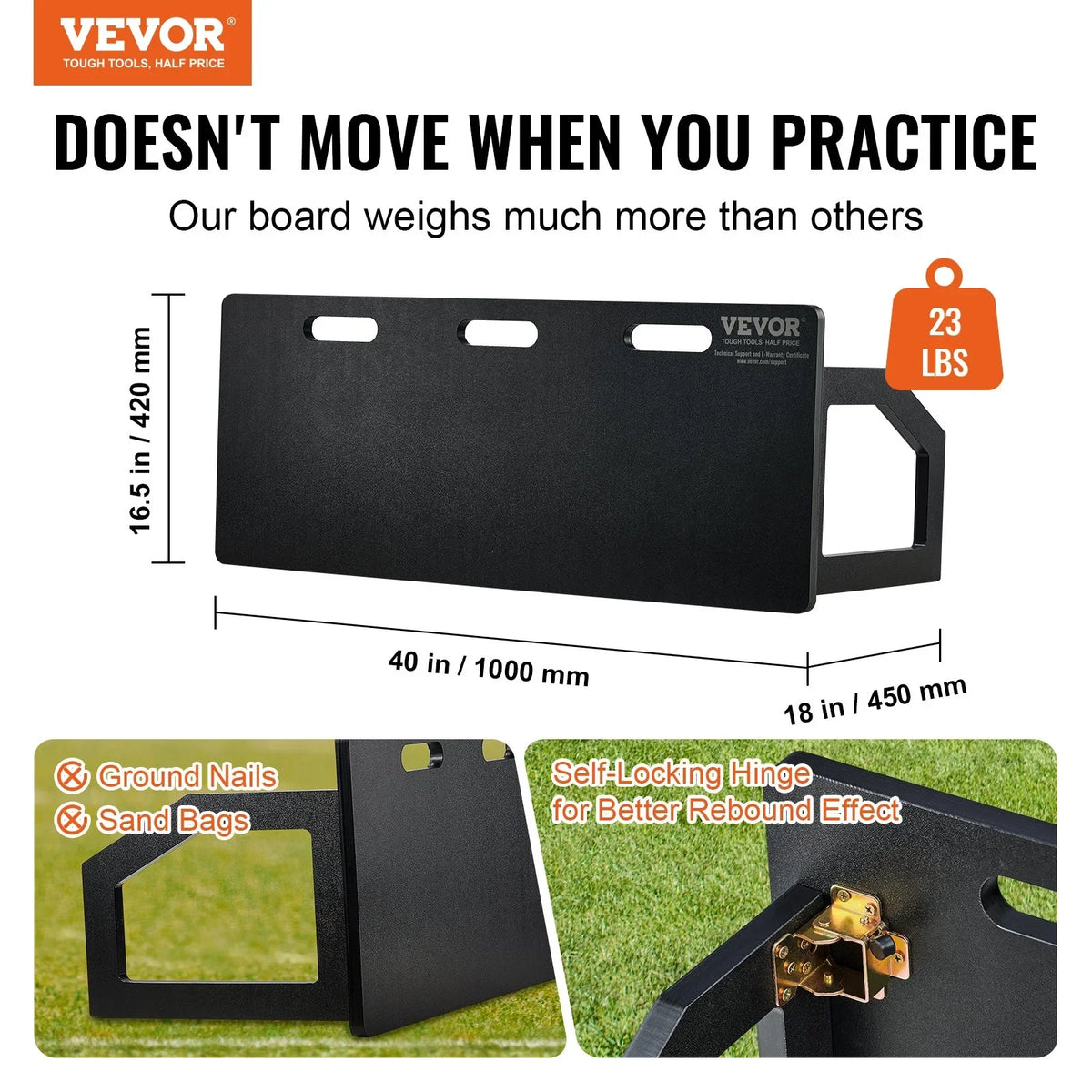 VEVOR Soccer Rebounder Board, 40"X16" Portable Soccer Wall with 2 Angles Rebound, Foldable HDPE Kickback Rebound Board, Soccer Training Equipment for Kids and Adults, Passing & Shooting Practice - View 2