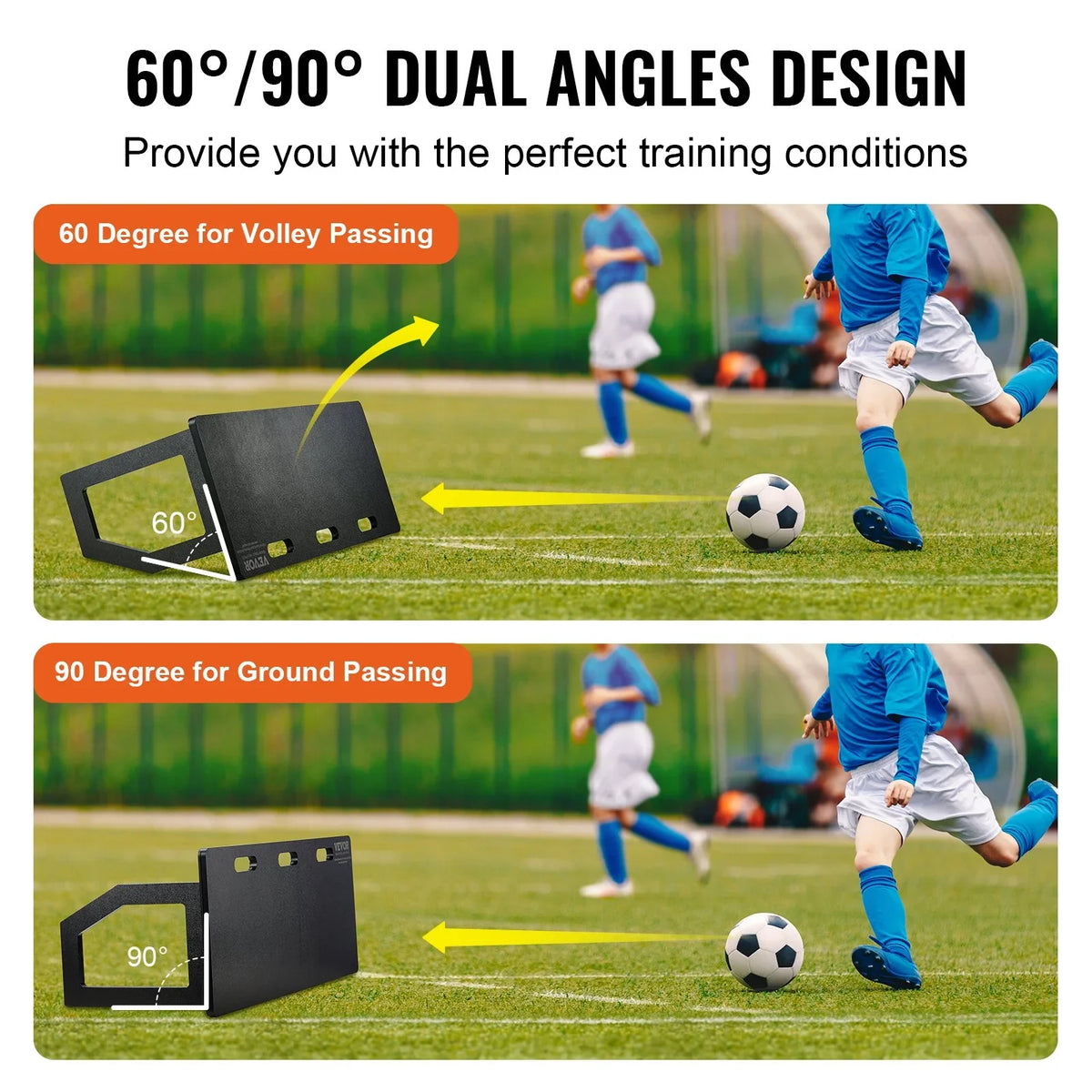 VEVOR Soccer Rebounder Board, 40"X16" Portable Soccer Wall with 2 Angles Rebound, Foldable HDPE Kickback Rebound Board, Soccer Training Equipment for Kids and Adults, Passing & Shooting Practice - View 3