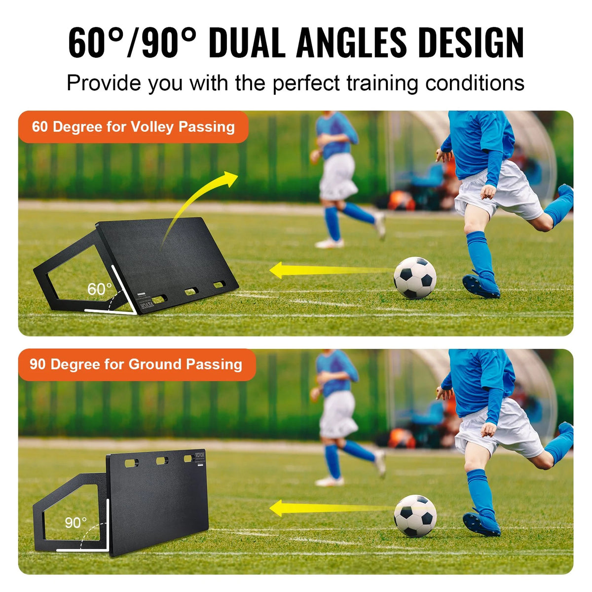 VEVOR Soccer Rebounder Board, 45"X18" Portable Soccer Wall with 2 Angles Rebound, Foldable HDPE Kickback Rebound Board, Soccer Training Equipment for Kids and Adults, Passing & Shooting Practice - View 3