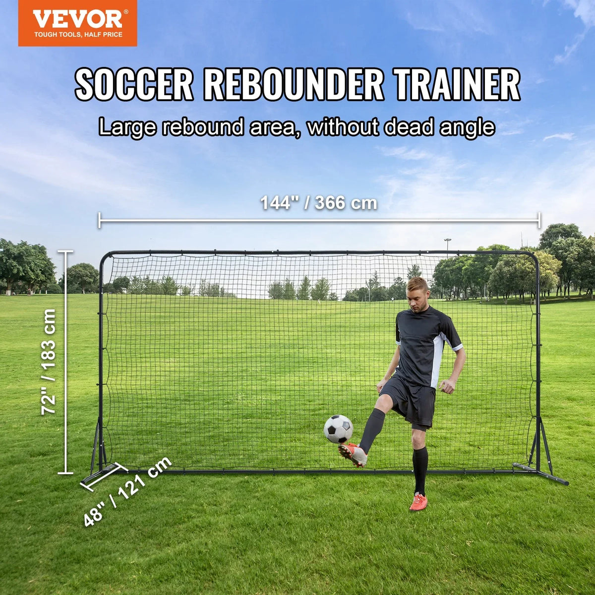 VEVOR Soccer Rebounder Net, 12x6FT Iron Soccer Training Equipment, Sports Football Training Gift with Portable Bag, Volleyball Rebounder Wall Perfect for Backyard Practicing, Solo Training, Passing - View 2