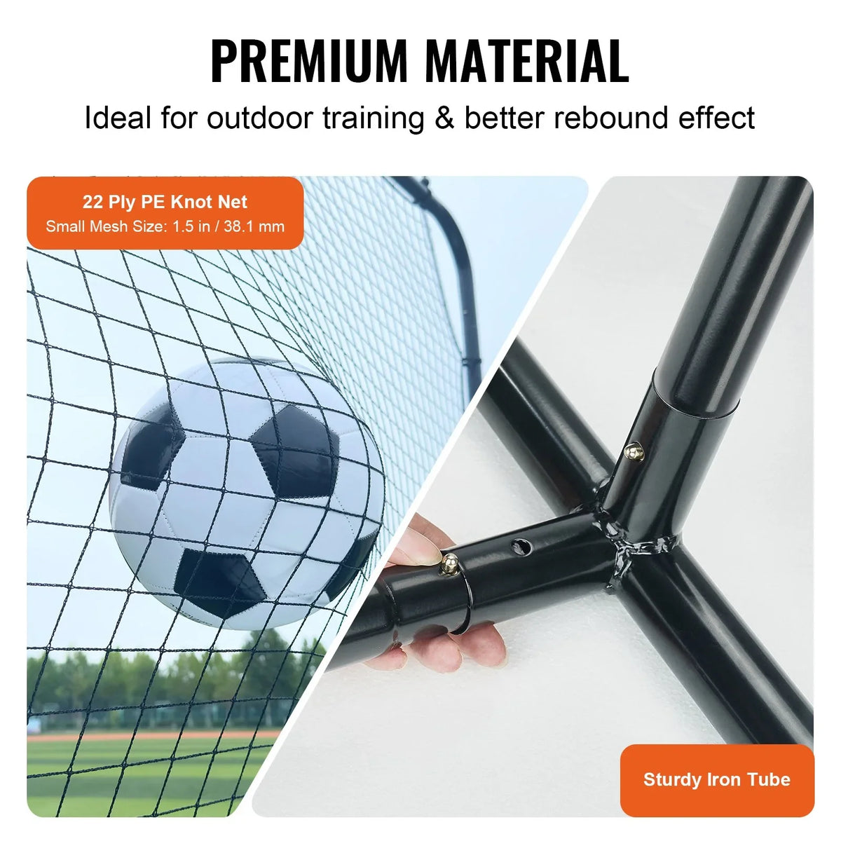 VEVOR Soccer Rebounder Net, 12x6FT Iron Soccer Training Equipment, Sports Football Training Gift with Portable Bag, Volleyball Rebounder Wall Perfect for Backyard Practicing, Solo Training, Passing - View 3