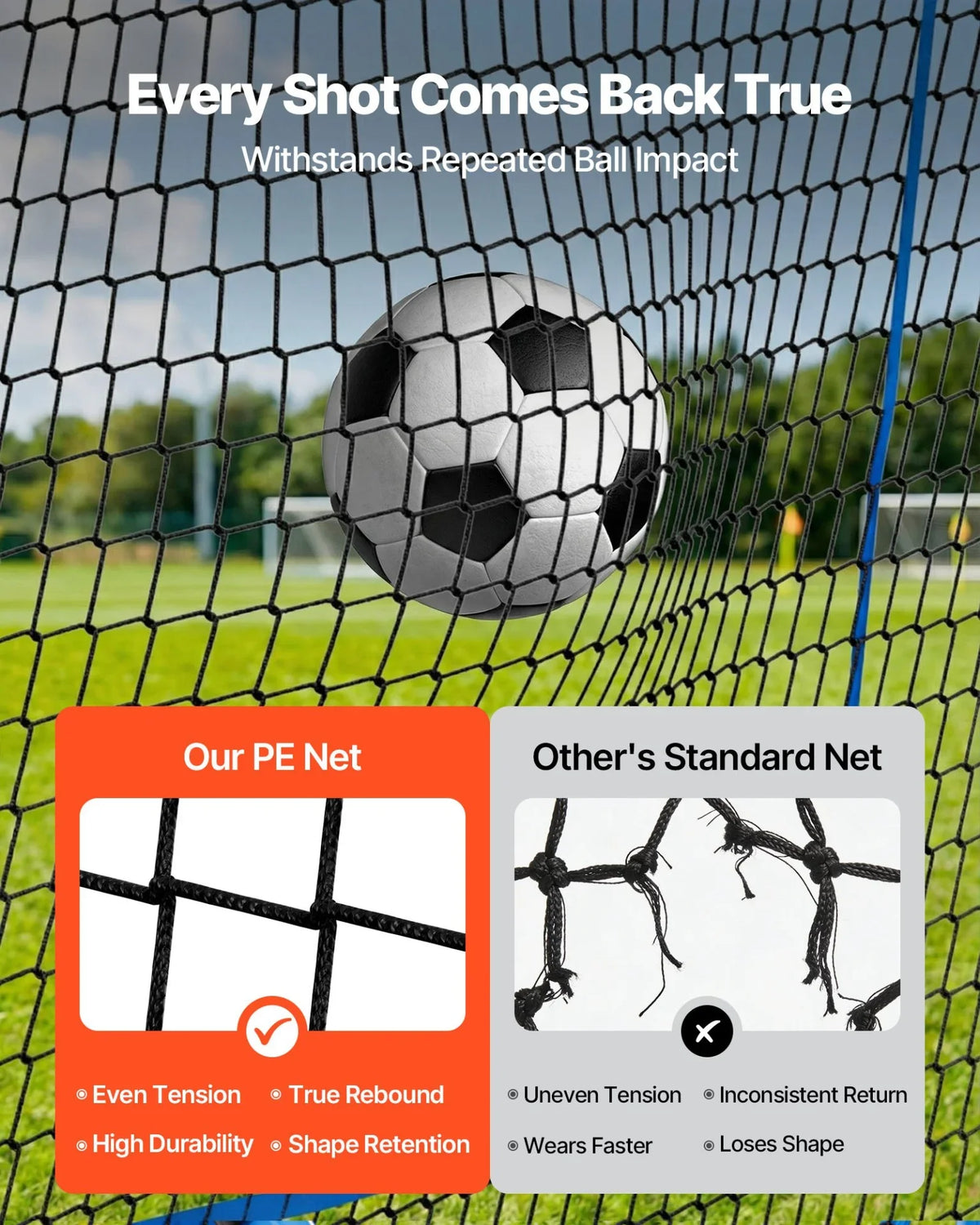 VEVOR Soccer Rebounder Net, Quick-Switch Angle Soccer Goal Rebounder for Control, Passing Practice, Heavy-Duty Iron Frame & PE Net, Easy Setup Ball Training Equipment for Teens&Adults,3.7 x 3.7 ft - View 3