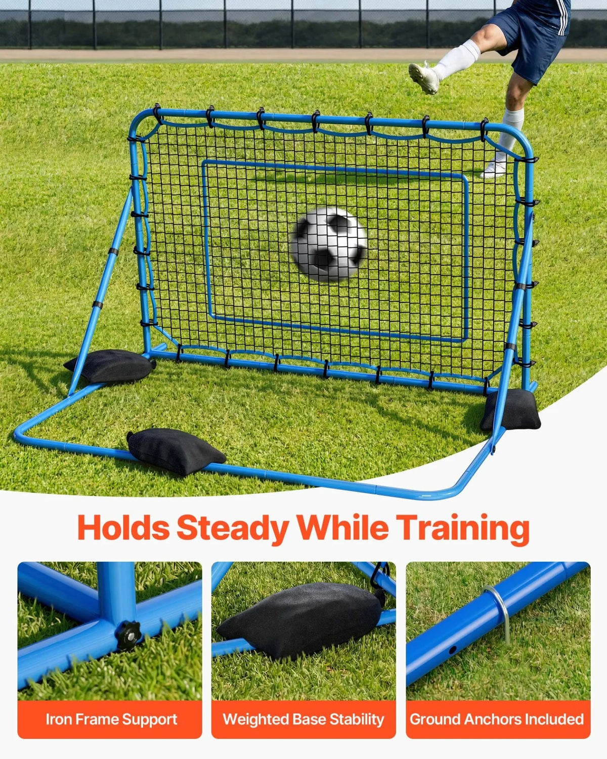 VEVOR Soccer Rebounder Net, Quick-Switch Angle Soccer Goal Rebounder for Control, Passing Practice, Heavy-Duty Iron Frame & PE Net, Easy Setup Ball Training Aids & Equipment for Teens&Adults,6 x 4 ft - View 4