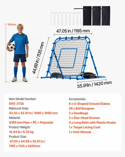 VEVOR Soccer Rebounder Net, Quick-Switch Angle Soccer Goal Rebounder for Control, Passing Practice, Heavy-Duty Iron Frame & PE Net, Easy Setup Ball Training Equipment for Teens&Adults,3.7 x 3.7 ft - View 6