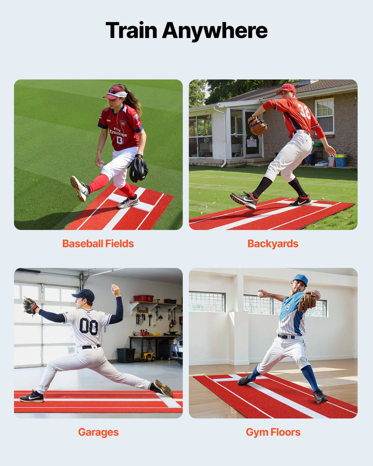 VEVOR Softball Pitching Mat, 10x3 ft Baseball Pitching Rubber Mound, Antifade Turf and Antislip Foam Backing Portable Training Aid, Fastpitch Equipment for Pitchers Indoor Outdoor Practice, Red - View 7