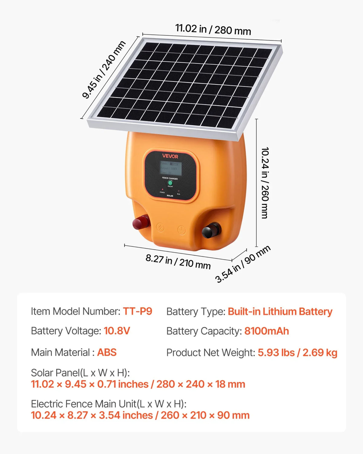 VEVOR Solar Fence Charger,  0.6J 8kV Solar Powered Fence Charger, 1.86 Miles Range, Electric Fence Energizer Kit, Keep Out Predators, 4-5 Days Runtime, for Livestock, Poultry, Garden Protection - View 6