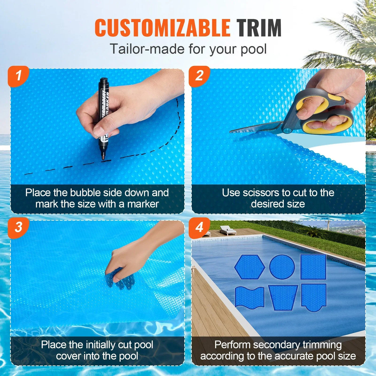 VEVOR Solar Pool Cover, 32 x 16 ft Rectangle Solar Blanket for Pools, Inground Above Ground Swimming Pool Solar Cover, 16 mil Solar Covers Blue - View 5