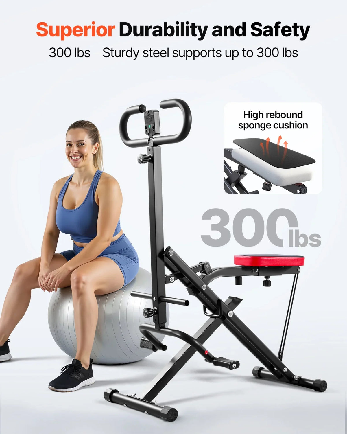 VEVOR Squat Machine, Deep Squat Rowing Machine for Home, Easy Setup & Foldable Exercise Equipment, Glute Trainer Machine with 2 High-Strength Resistance Bands, Glutes & Leg Home Workout Machine, Black - View 3