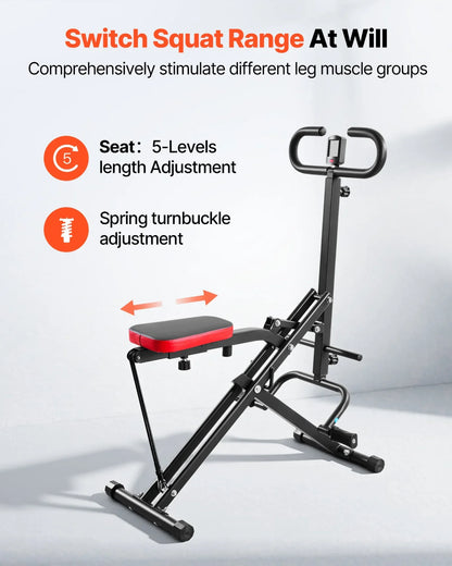 VEVOR Squat Machine, Deep Squat Rowing Machine for Home, Easy Setup & Foldable Exercise Equipment, Glute Trainer Machine with 2 High-Strength Resistance Bands, Glutes & Leg Home Workout Machine, Black - View 4