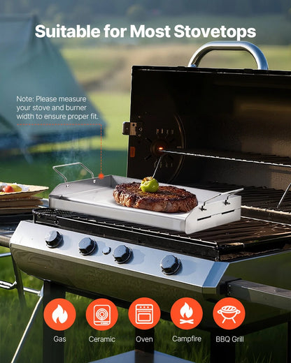 VEVOR Stainless Steel Griddle, 17x13 inch Universal Flat Top Rectangular Plate, Gas Grill Griddle for BBQ Grill, Teppanyaki, Portable Family Cookware with Handle, for Camping Tailgating Party - View 11
