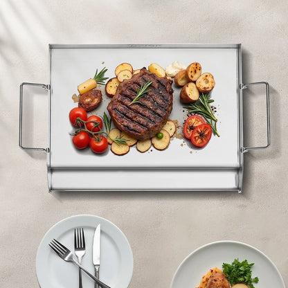 VEVOR Stainless Steel Griddle, 17x13 inch Universal Flat Top Rectangular Plate, Gas Grill Griddle for BBQ Grill, Teppanyaki, Portable Family Cookware with Handle, for Camping Tailgating Party - View 2