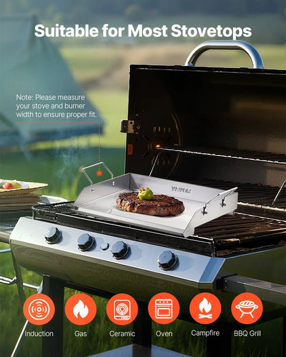 VEVOR Stainless Steel Griddle, 18x16 inch Universal Flat Top Rectangular Plate, Gas Grill Griddle for BBQ Grill, Teppanyaki, Portable Family Cookware with Handle, for Camping Tailgating Party - View 5