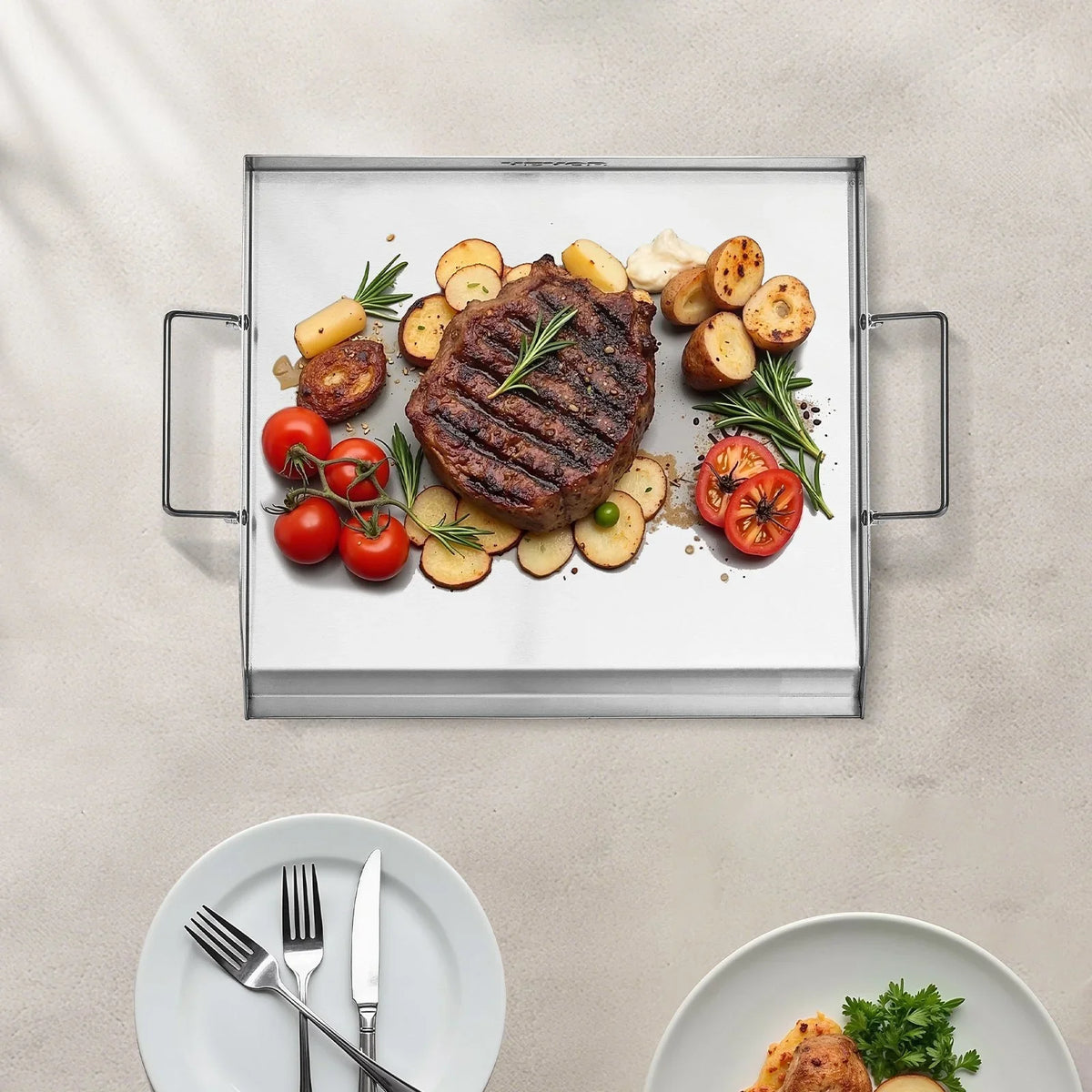 VEVOR Stainless Steel Griddle, 18x16 inch Universal Flat Top Rectangular Plate, Gas Grill Griddle for BBQ Grill, Teppanyaki, Portable Family Cookware with Handle, for Camping Tailgating Party - View 7