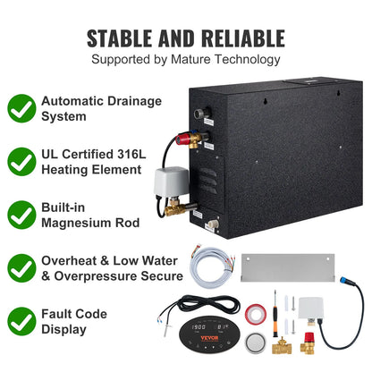 VEVOR Steam Shower Generator, 10.5 kW, Segmented Heating & Temperature Customization & 24h Timer Steam Bath Kit, Automatic Drainage Luxury Home Steam Shower System, Acrylic Tested to UL Standards - View 2