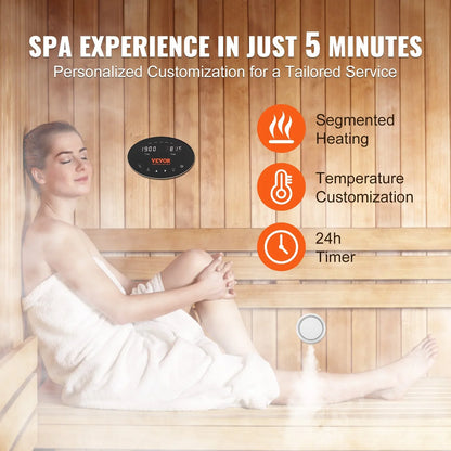 VEVOR Steam Shower Generator, 10.5 kW, Segmented Heating & Temperature Customization & 24h Timer Steam Bath Kit, Automatic Drainage Luxury Home Steam Shower System, Acrylic Tested to UL Standards - View 7