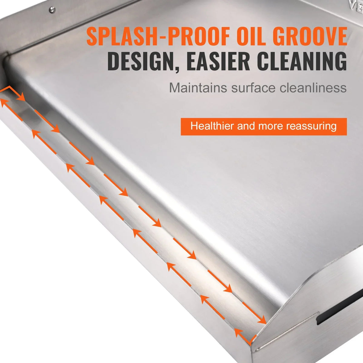 VEVOR Stove Top Griddle, 23.5"x16" Pre-Seasoned Stainless Steel Griddle, Rectangular Double Burner Griddle Pan, Non-Stick Family Pan Cookware with Handles and Oil Groove, for BBQ, Gas Grills, Silver - View 4