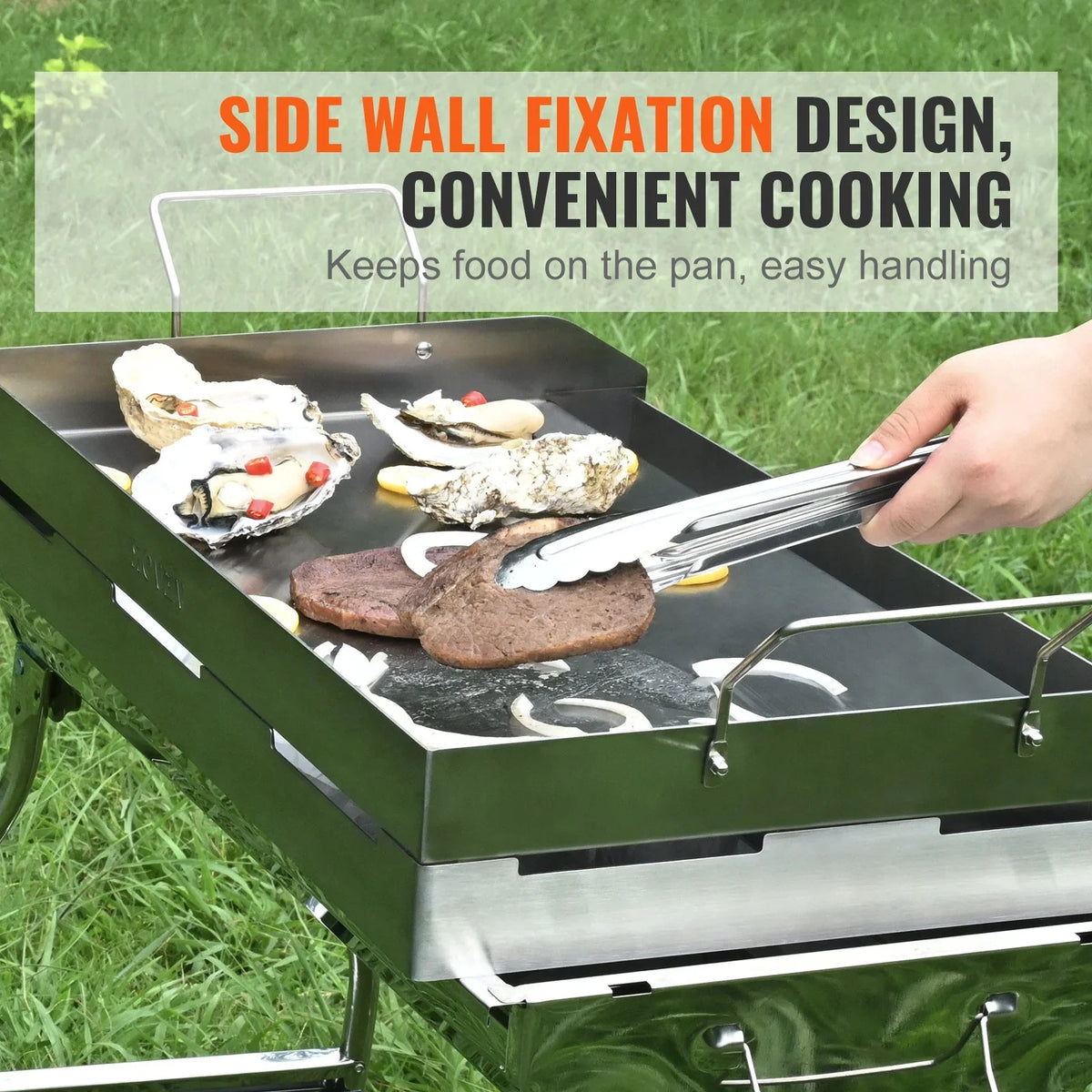 VEVOR Stove Top Griddle, 23.5"x16" Pre-Seasoned Stainless Steel Griddle, Rectangular Double Burner Griddle Pan, Non-Stick Family Pan Cookware with Handles and Oil Groove, for BBQ, Gas Grills, Silver - View 5