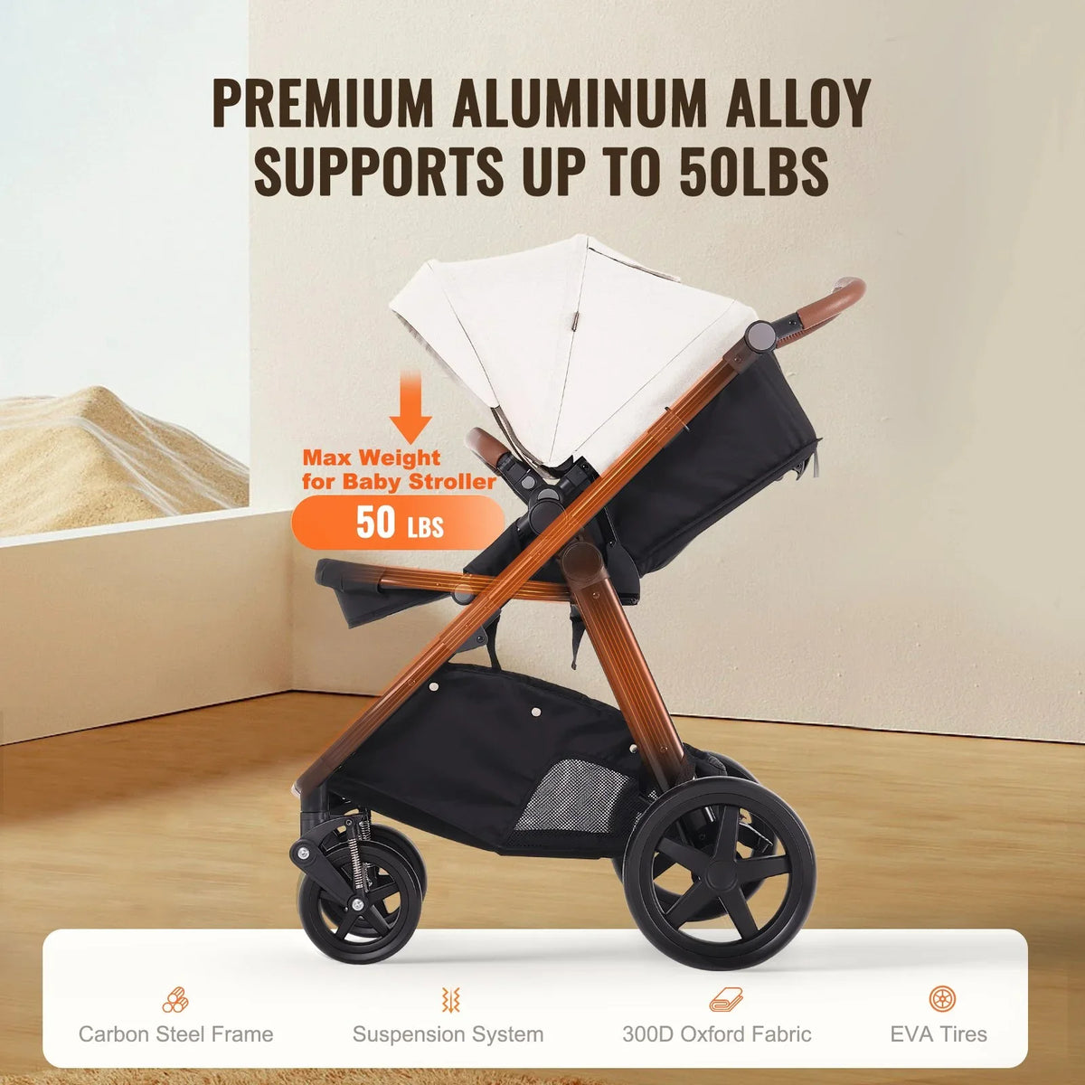 VEVOR Stroller Travel System With Bassinet Playard Baby Combo Set 2-in-1 White - View 2