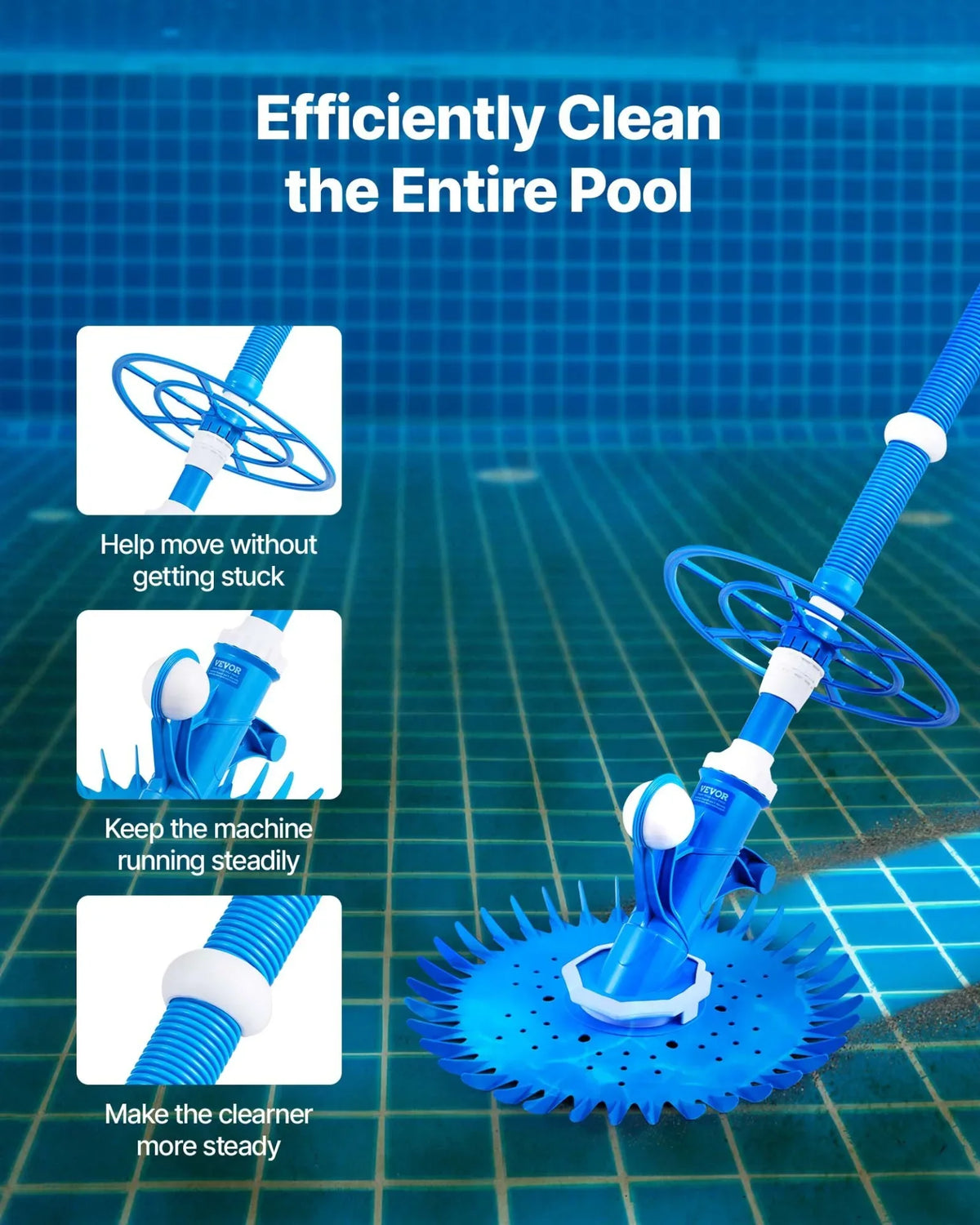 VEVOR Suction Pool Cleaner, Automatic Pool Vacuum Cleaner, Suction Side Automatic Pool Cleaner, Suction Vacuum Pool Sweeper with 12 Hoses, for In-ground Pool and Above-ground Pool Up to 20 x 35 ft
