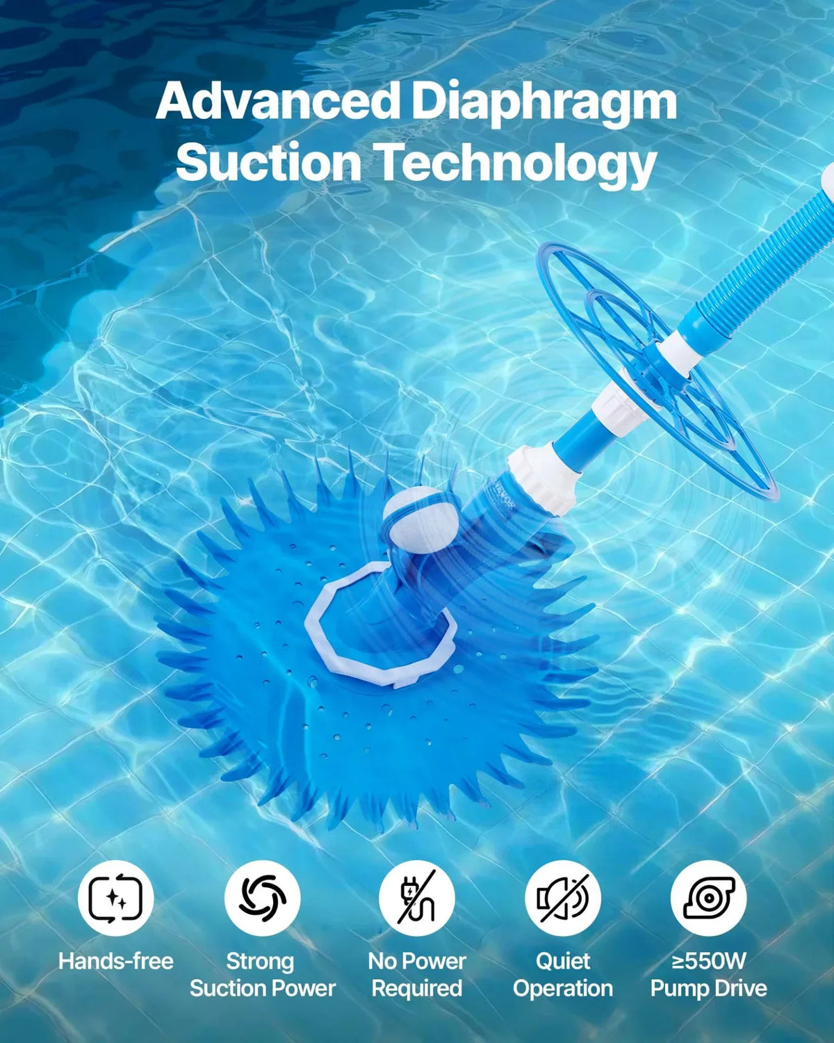 VEVOR Suction Pool Cleaner, Automatic Pool Vacuum Cleaner, Suction Side Automatic Pool Cleaner, Suction Vacuum Pool Sweeper with 12 Hoses, for In-ground Pool and Above-ground Pool Up to 20 x 35 ft - View 2