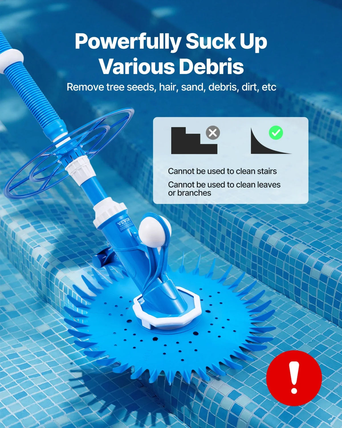 VEVOR Suction Pool Cleaner, Automatic Pool Vacuum Cleaner, Suction Side Automatic Pool Cleaner, Suction Vacuum Pool Sweeper with 12 Hoses, for In-ground Pool and Above-ground Pool Up to 20 x 35 ft - View 5