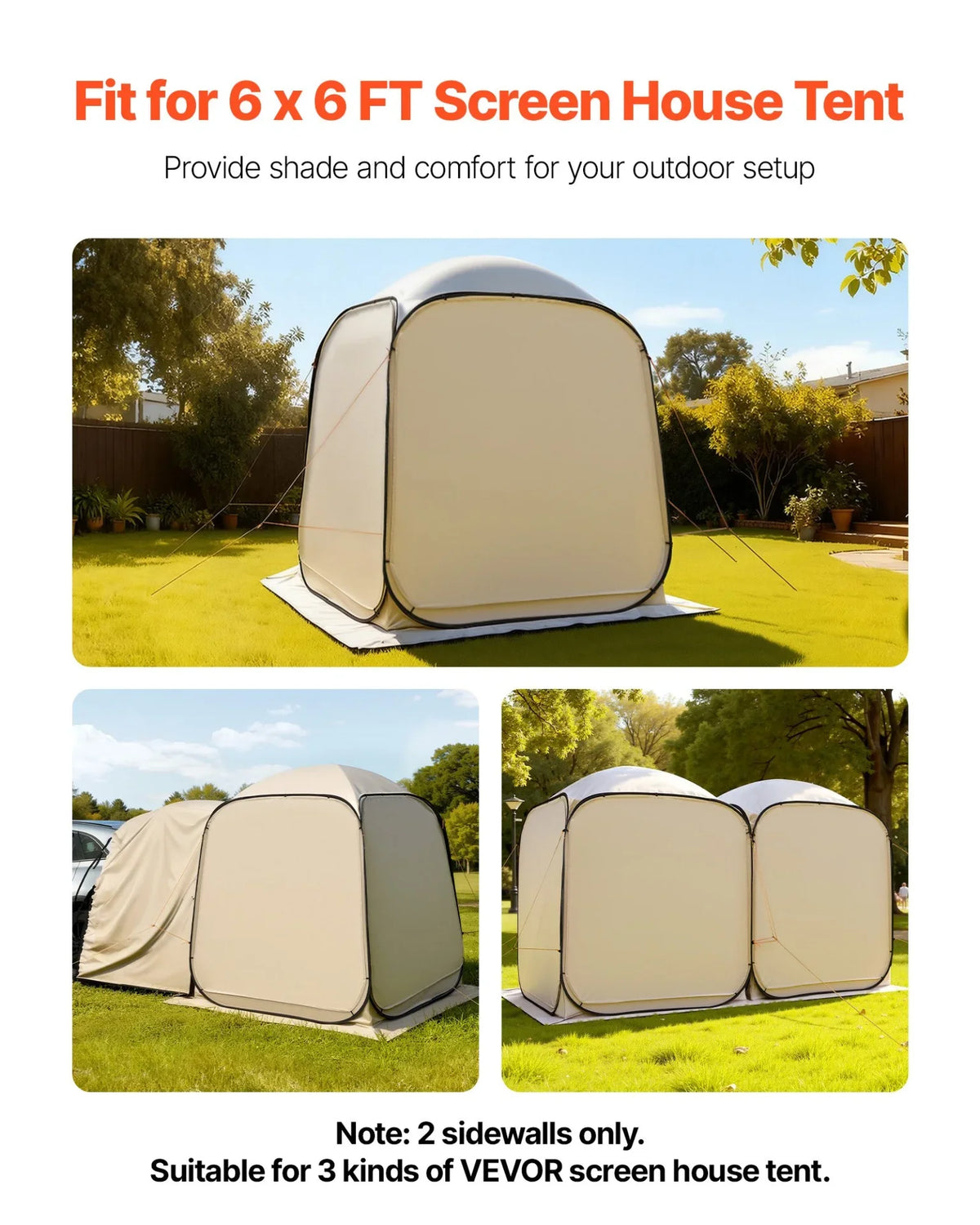VEVOR Sun Shade Sail Canopy Covers, Fit for 6 x 6 ft Screen House Tent, Sun Protection, 5.51 x 5.71 ft 300D Oxford Silver-Coated Fabric, Pack of 2 (Not Include Tent), for Outdoor Activities, Beige