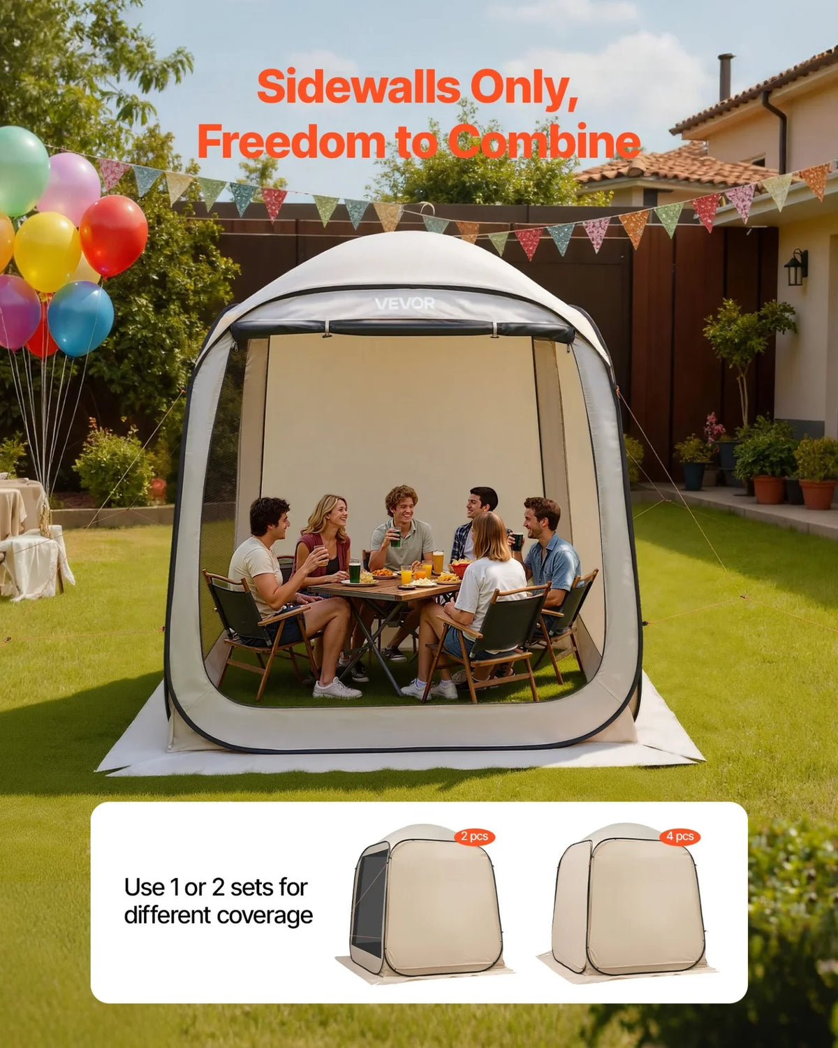 VEVOR Sun Shade Sail Canopy Covers, Fit for 6 x 6 ft Screen House Tent, Sun Protection, 5.51 x 5.71 ft 300D Oxford Silver-Coated Fabric, Pack of 2 (Not Include Tent), for Outdoor Activities, Beige - View 5