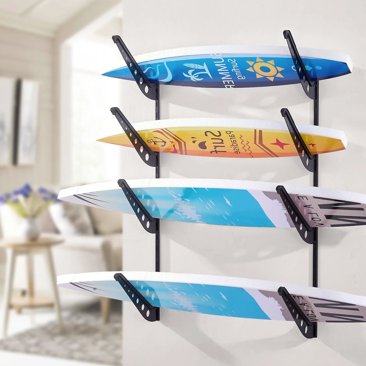 VEVOR Surfboard Wall Mount 4 Tiers Horizontal Surfboard Rack for Storage Display