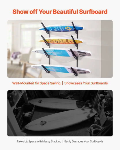 VEVOR Surfboard Wall Mount 4 Tiers Horizontal Surfboard Rack for Storage Display - View 2