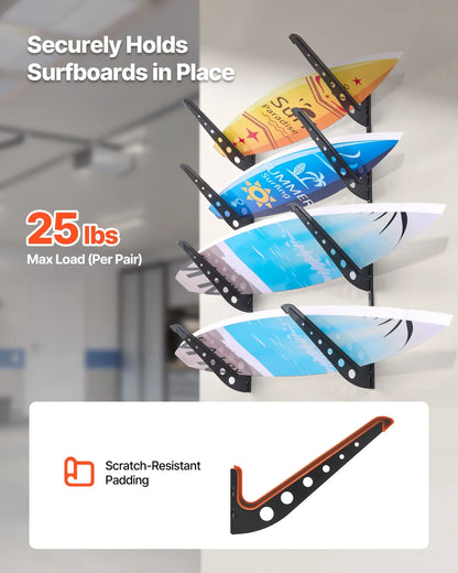 VEVOR Surfboard Wall Mount 4 Tiers Horizontal Surfboard Rack for Storage Display - View 3