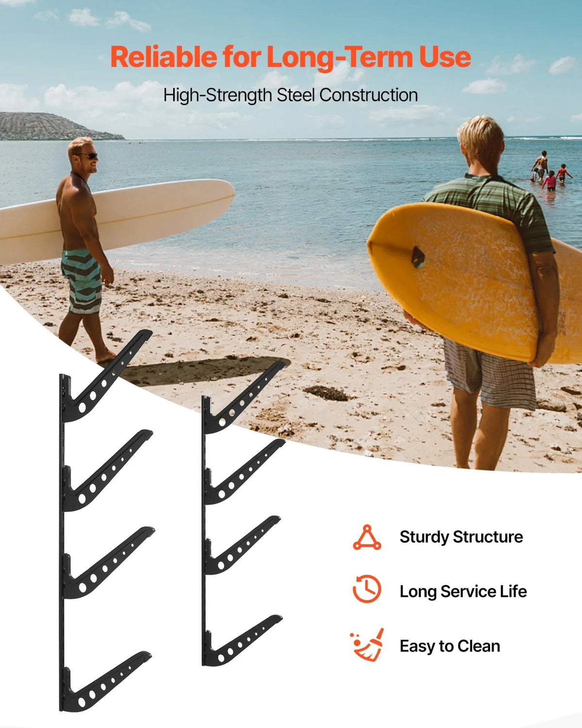 VEVOR Surfboard Wall Mount 4 Tiers Horizontal Surfboard Rack for Storage Display - View 4