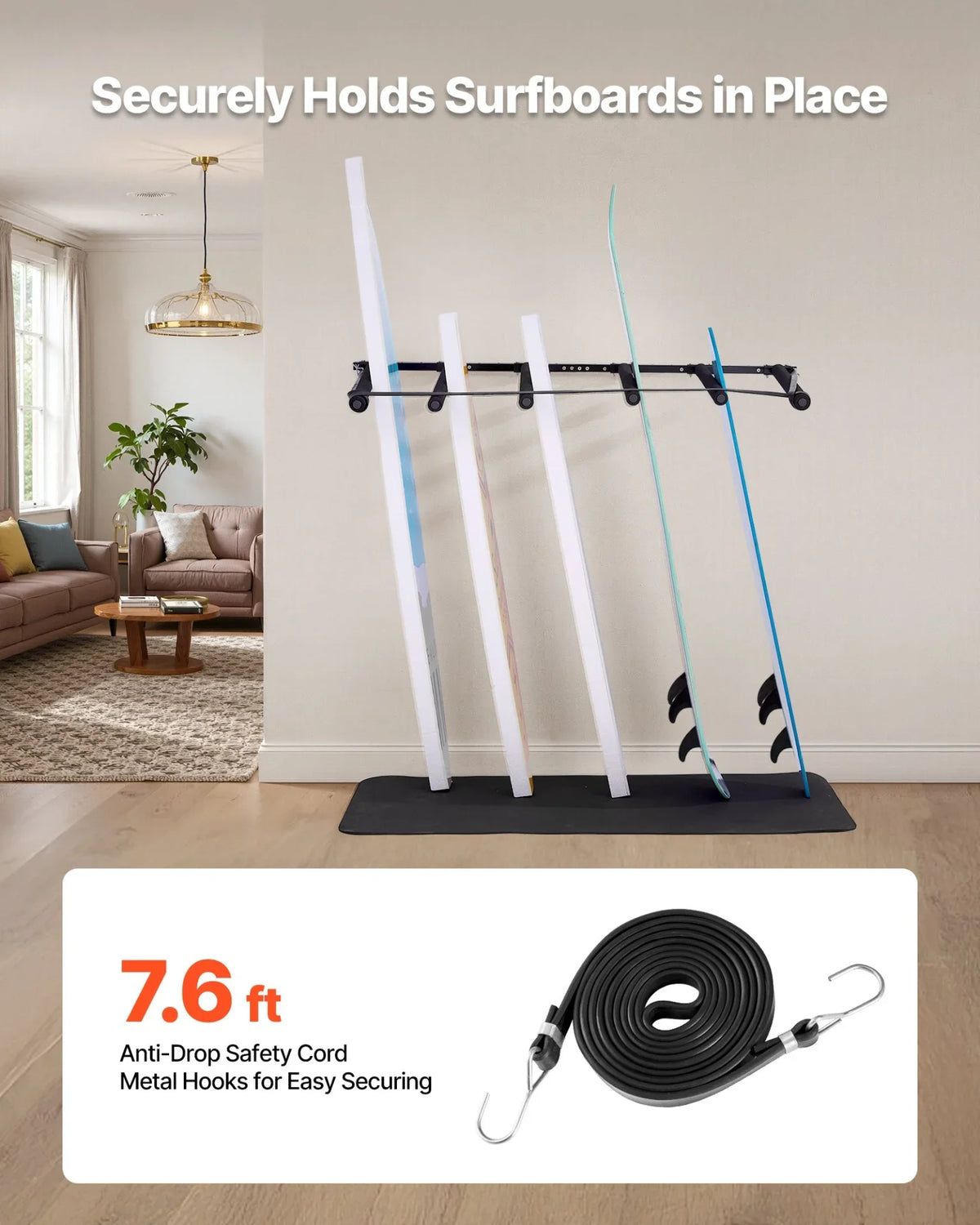 VEVOR Surfboard Wall Mount 5 Tiers Vertical Surfboard Rack for Storage & Display - View 3
