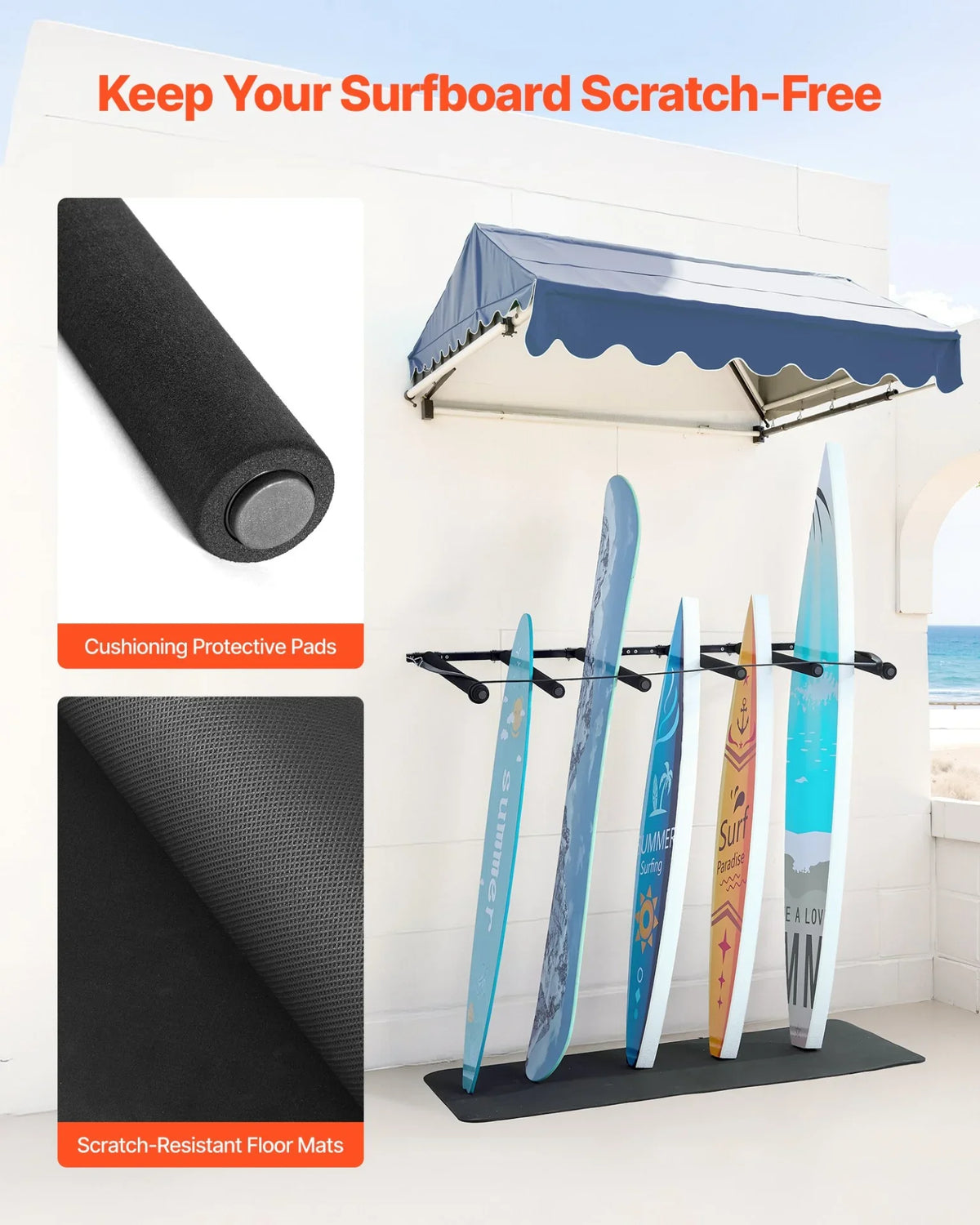 VEVOR Surfboard Wall Mount 5 Tiers Vertical Surfboard Rack for Storage & Display - View 4