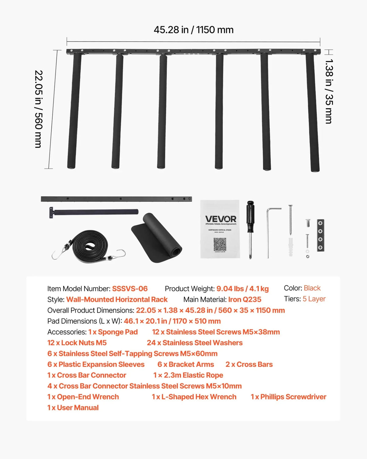 VEVOR Surfboard Wall Mount 5 Tiers Vertical Surfboard Rack for Storage & Display - View 7