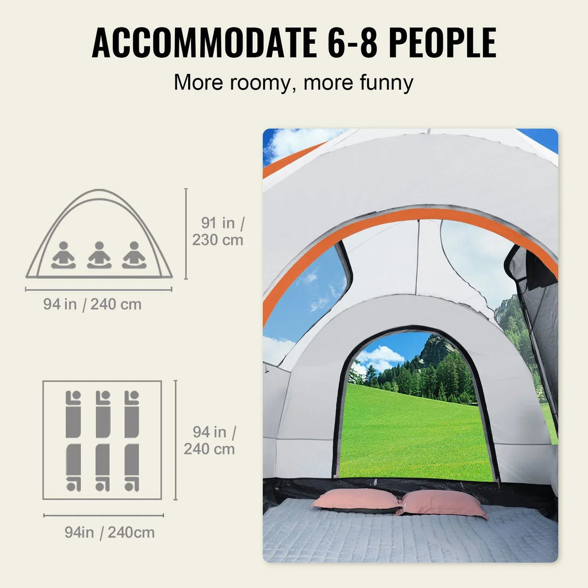 VEVOR SUV Camping Tent, 8'-8' SUV Tent Attachment for Camping with Rain Layer and Carry Bag, PU2000mm Double Layer Truck Tent, Accommodate 6-8 Person, Rear Tent for Van Hatch Tailgate - View 4
