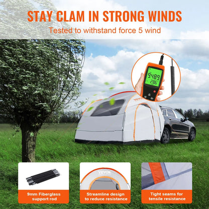 VEVOR SUV Camping Tent, 8'-8' SUV Tent Attachment for Camping with Rain Layer and Carry Bag, PU2000mm Double Layer Truck Tent, Accommodate 6-8 Person, Rear Tent for Van Hatch Tailgate - View 6