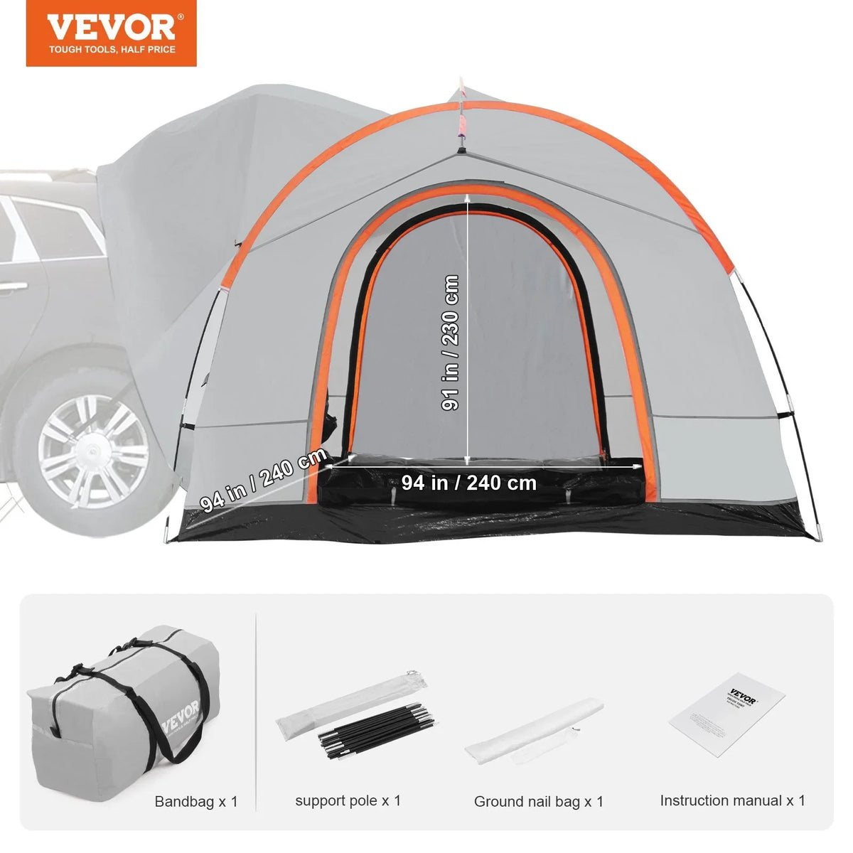 VEVOR SUV Camping Tent, 8'-8' SUV Tent Attachment for Camping with Rain Layer and Carry Bag, PU2000mm Double Layer Truck Tent, Accommodate 6-8 Person, Rear Tent for Van Hatch Tailgate - View 8