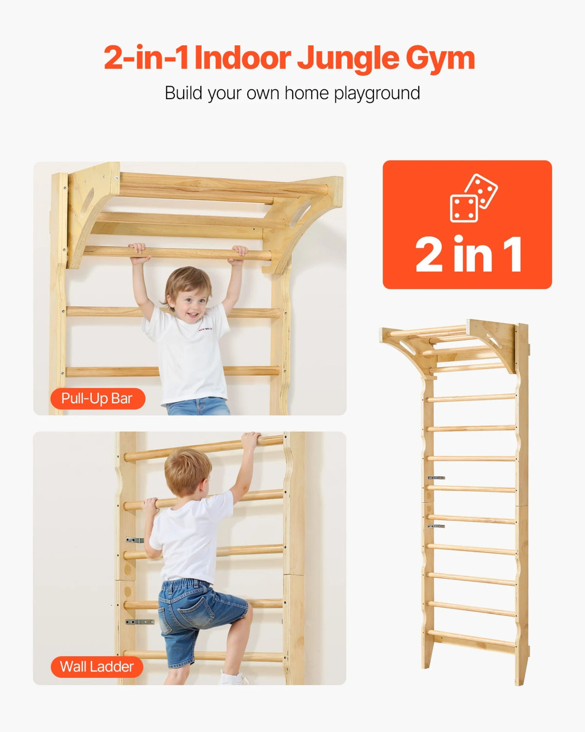 VEVOR Swedish Ladder Wall Gym 2-in-1 10-Level 220 LBS Loading Indoor Jungle Gym - View 2