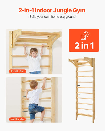VEVOR Swedish Ladder Wall Gym 2-in-1 10-Level 220 LBS Loading Indoor Jungle Gym - View 2
