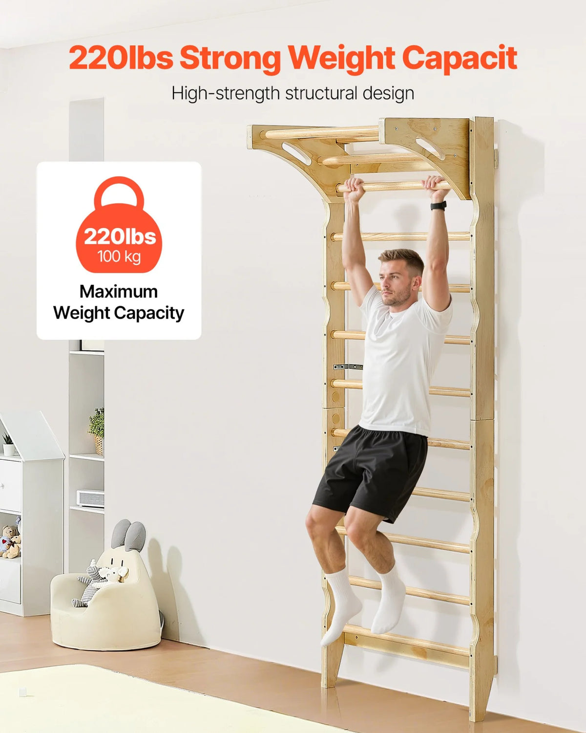 VEVOR Swedish Ladder Wall Gym 2-in-1 10-Level 220 LBS Loading Indoor Jungle Gym - View 5
